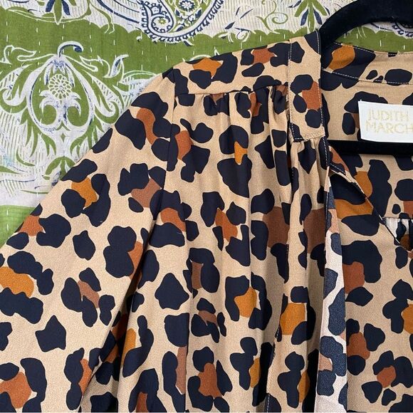 Judith March Anthropologie Leopard Print Neck Tie Blouse Size Small - Picture 3 of 13